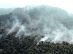 Las autoridades locales dijeron confiar en que el riego desde el aire, con el helicóptero Fénix permitirán sofocar las llamas. ESPECIAL /