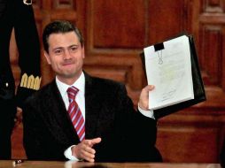 El Presidente Enrique Peña Nieto, durante la ceremonia de promulgación de la nueva Ley de Amparo. NTX /