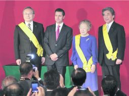 Peña Nieto entregó la Orden Mexicana del Águila Azteca a Takashi Yamanouchi, Sadako Ogata y a Hirofumi Nakasone. NTX /