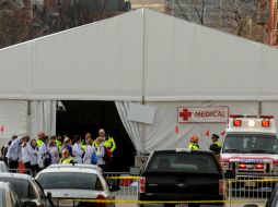 Imagen de un puesto de auxilio cerca de la línea de meta del maratón de Boston, donde varias explosiones sacudieron el evento. AFP /
