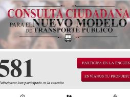 Imagen de la página  www.nuevomodelodetransporte.mx donde se puede participar en una encuesta o enviar propuestas. ESPECIAL /