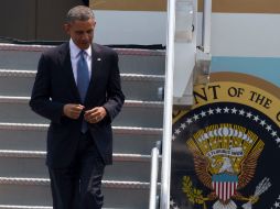 El presidente de EU, Barack Obama arriba a las 14:05 horas al Hangar Presidencial, del AICM. NTX /