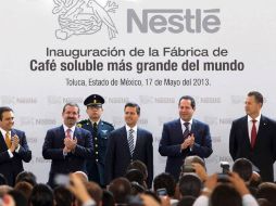 El Presidente Peña Nieto, durante la inauguración de la fábrica de café soluble más grande del mundo en Toluca. ESPECIAL /