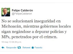 Felipe Calderón señala la necesidad de depurar policías y al MP a través de su cuenta en Twitter. TOMADA DE @FelipeCalderon  /