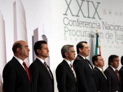 El Presidente Peña Nieto, y otros funcionarios, en la XIX Asamblea Plenaria Conferencia Nacional de Procuración de Justicia. ESPECIAL /