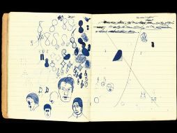 Los manuscritos tienen dibujos y anotaciones, esbozos de losmpersonajes de ''Esperando a Godot''. EFE /