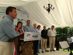 El gobernador guanajuatense durante la inauguración del evento. Tomada de @miguelmarquezm en Twitter. ESPECIAL /