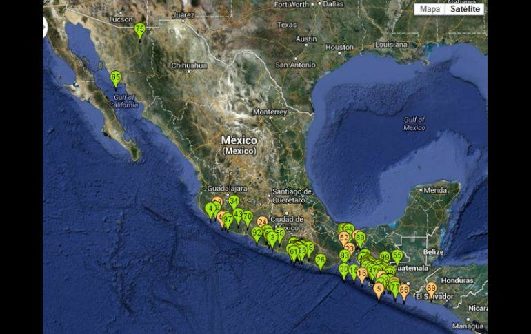 La imagen marca los últimos sismos registrados en el país. Tomada del sitio del SSN. ESPECIAL /