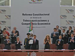Peña Nieto durante la promulgación de la reforma en Telecomunicaciones. NTX /