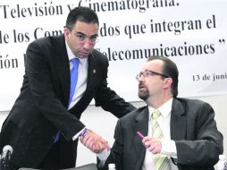 Javier Lozano y Mony de Swaan, durante la comparecencia de éste último en las comisiones del Senado. NTX /