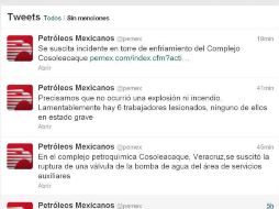 La paraestatal da a conocer el accidente a través de su cuenta de Twitter. Imagen tomada de @pemex. ESPECIAL /