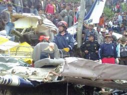 Así ha quedado la avioneta tras accidente en Ixchihuan, San Marcos, seis hombres fallecidos. Foto: @CBMDEPTAL ESPECIAL /