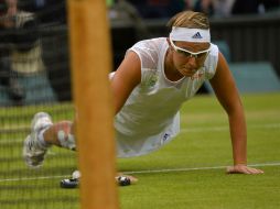 Kirsten Flipkens durante el partido de este día en el torneo de Wimbledon contra Petra Kvitova. AFP /