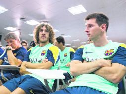 El plantel azulgrana atendió, conmovido, a la rueda de prensa del anuncio. NTX /