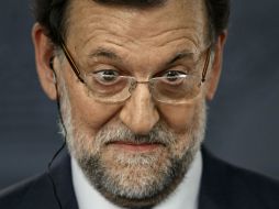 El presidente Mariano Rajoy, durante la rueda de prensa en el Palacio de la Moncloa. AP /