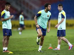 Así han practicado este día los jugadores del cuadro campeón de la Liga Española. EFE /