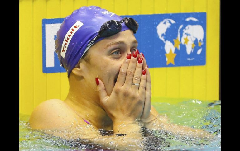 Esta fue la reacción de Mireia al conocer que había ganado la prueba. EFE /