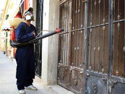 En un probable caso de dengue, se lleva a cabo la fumigación con motomochila. ARCHIVO /