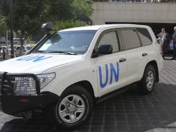 Un vehículo del equipo de inspectores de Naciones Unidas (ONU) a su llegada de regreso a la residencia de los investigadores. EFE /
