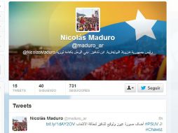 Desde el lunes 2 de septiembre, Nicolás Maduro tiene cuentas en Twitter en inglés, francés, portugués y árabe. ESPECIAL /