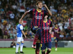 Neymar celebra su primera anotación como culé en la Liga de España. AFP /