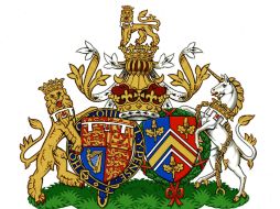 Los tres leones de Inglaterra y un unicornio se unen en el símbolo del matrimonio de Guillermo y Catalina. EFE /