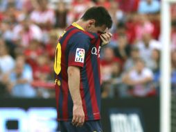 El astro argentino tuvo que salir de cambio ante Almería. EFE /