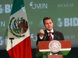 El presidente Enrique Peña Nieto durante la inauguración del Foro Interamericano de la Microempresa, en la Expo Guadalajara.  /