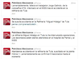 Pemex informó sobre la explosión y los heridos a través de su cuenta en Twitter. TOMADA DE @Pemex  /