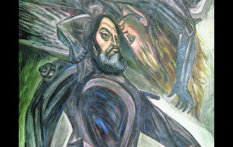 La Conquista se dibuja en el techo de la cúpula principal del antiguo Hospicio Cabañas; Hernán Cortés es uno de sus personajes. EL INFORMADOR /