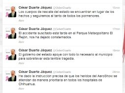 César Duarte ofrece el apoyo del gobierno del estado para atender a los heridos por el accidente. TOMADA DE @GoberDuarte  /
