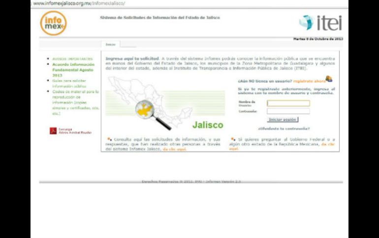 Infomex es un sistema administrado por el Itei, donde se pueden hacer solicitudes de información a los sujetos obligados del Estado. ESPECIAL /