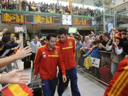 Los jugadores de la selección española a su llegada a Albacete, donde se enfrentarán a Georgia. EFE /