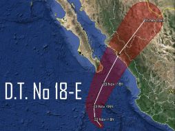 La depresión 18-E se localiza a 580 kilómetros al sur de Cabo San Lucas. TOMADA DE @conagua_clima  /