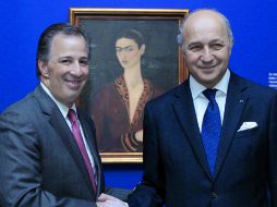 José Antonio Meade (i) y su homólogo francés Laurent Fabius (d) se reúnen en Francia. NTX /