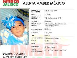 La menor Kimberly Vianey Álvarez Enríquez de seis meses de edad fue robada el día martes 5 de noviembre. ARCHIVO /