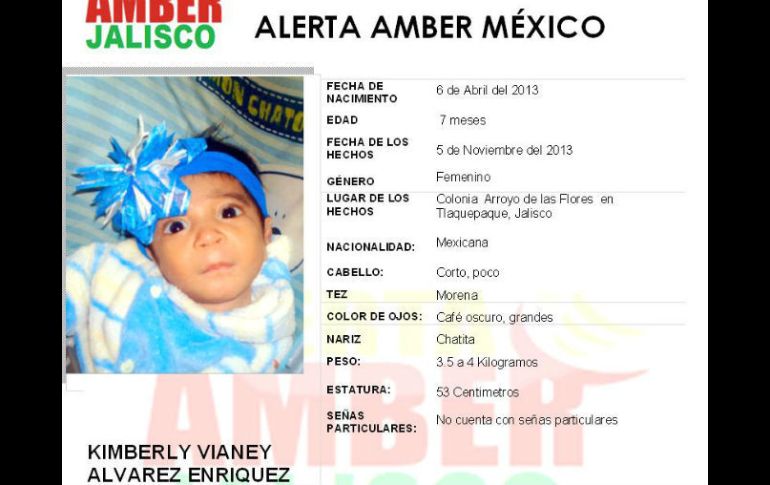 La menor Kimberly Vianey Álvarez Enríquez de seis meses de edad fue robada el día martes 5 de noviembre. ARCHIVO /