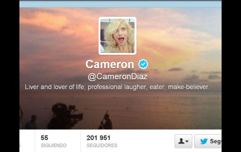A diferencia de otras estrellas, Diaz opta por una imagen de perfil menos estilizada y más divertida. Tomada de: @CameronDiaz. ESPECIAL /