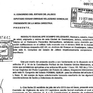 Defensa de Rodolfo Ocampo prepara amparo