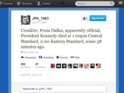 Utilizan como referencia datos del periodista Walter Cronkite de CBS News. @JFK_1963. ESPECIAL /