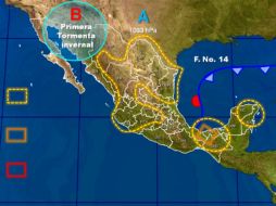 El fenómeno generará nublados y lluvias de moderadas a fuertes en el norte y noreste del país.TOMADA DE @conagua_clima. ESPECIAL /