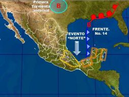 Las condiciones climáticas se deben a la asociación entre el frente frío 14 y la tormenta invernal. TOMADA DE @conagua_clima  /