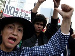 Una manifestante participa de la protesta en la que centenares de simpatizantes y dirigentes de Morena bloquean el Senado. EFE /