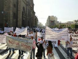 La zona Centro de Guadalajara permanece con comerciantes que se manifiestan contra las autoridades municipales.  /