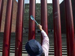 Una mujer golpea la reja de la Cámara de Diputados, donde se analiza la reforma energética luego de su aprobación en el Senado. AFP /