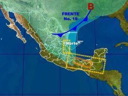 El nuevo frente se localiza en el norte de Chihuahua y Coahuila afectando también Nuevo León y Tamaulipas. TOMADA DE @conagua_clima  /