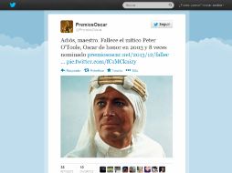 La Academia recordó cuando el intérprete recibió el Oscar honorario, en noviembre de 2010. ESPECIAL /