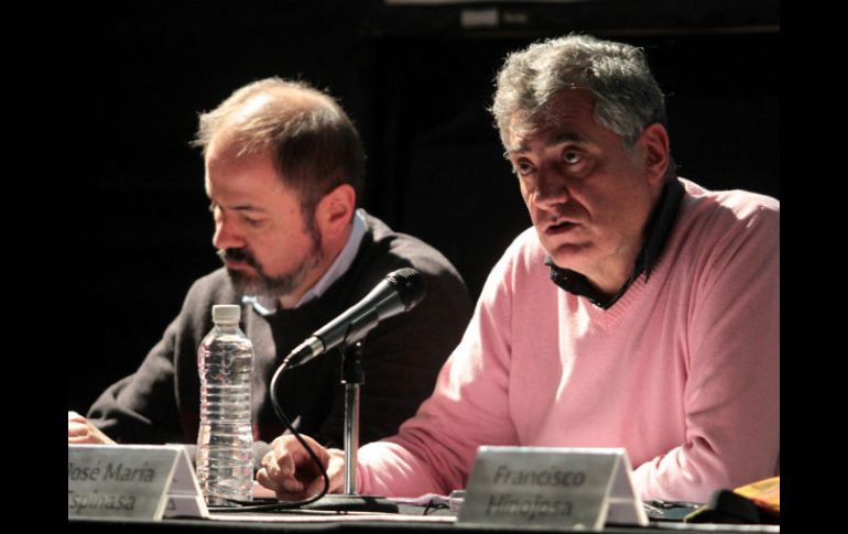 Coloquio en Homenaje a Álvaro Mutis con la participación de José María Espinosa (i) y Francisco Hinojosa (d). NTX /