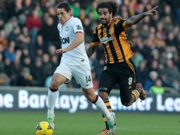 El mexicano Javier ''Chicharito'' Hernández jugó la última media hora, tras reemplazar a los 62 minutos a Darren Fletcher. AFP /