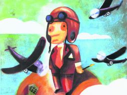 Personaje. Este es un retrato de mi amigo el piloto aviador, según la visión y los pinceles de Omar Mijangos. ESPECIAL /